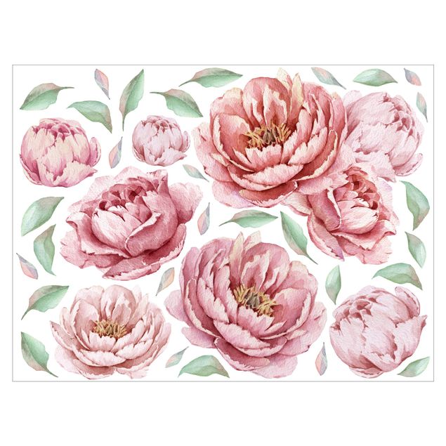 Floral wall stickers Peony Set Rosé