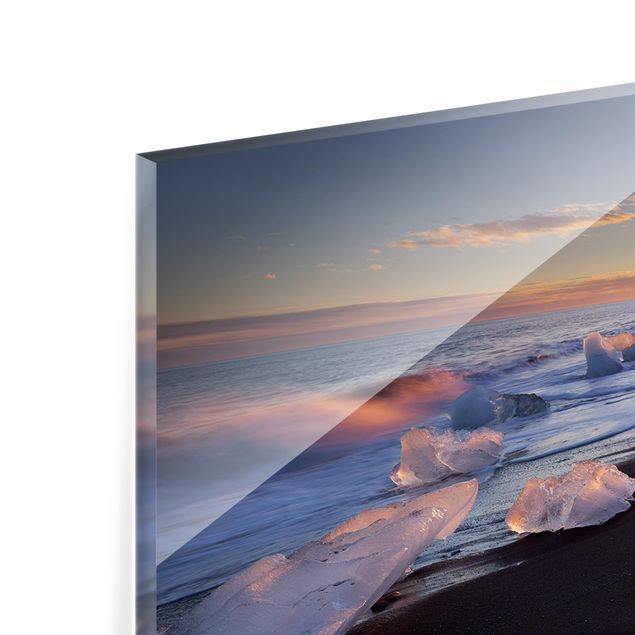 Glass Splashback - Chunks Of Ice On The Beach Iceland - Panoramic