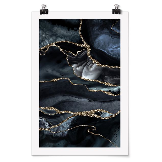 Prints abstract Black With Glitter Gold