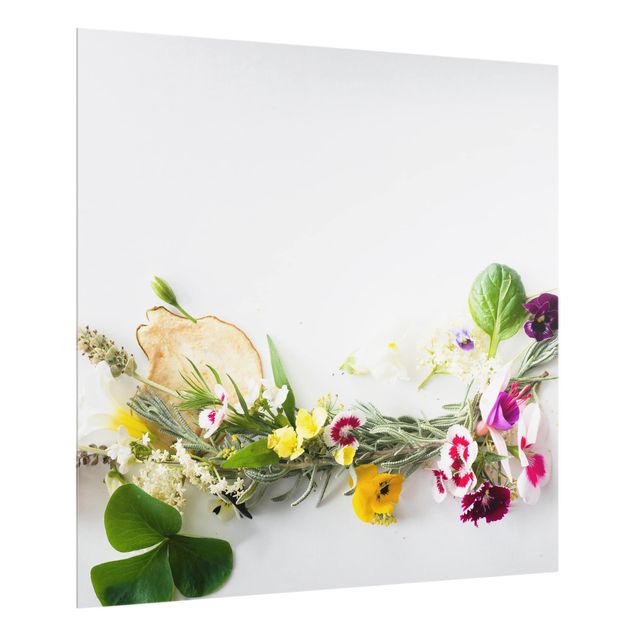 Glass splashback spices and herbs Fresh Herbs With Edible Flowers