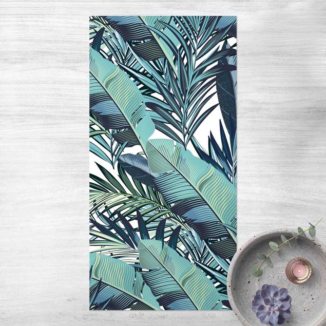 Outdoor rugs Turquoise Leaves Jungle Pattern