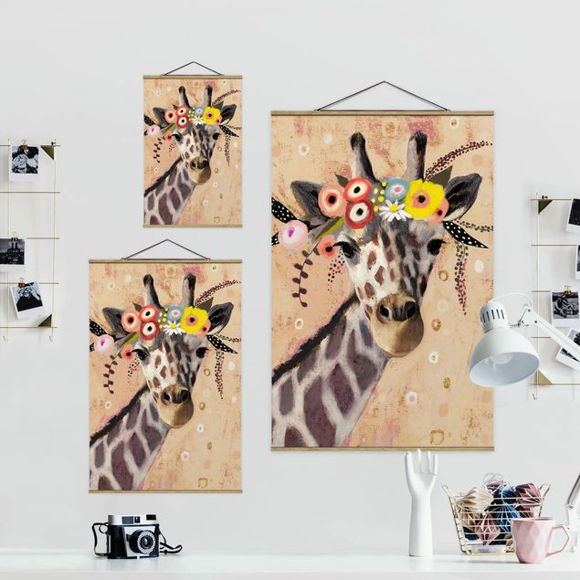 Fabric print with posters hangers Klimt Giraffe
