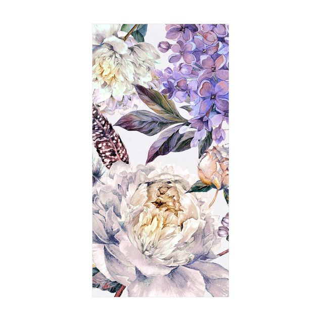 contemporary rugs Delicate Watercolour Boho Flowers And Feathers Pattern