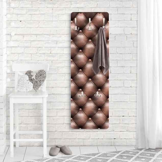 Wall mounted coat rack brown Chesterfield Leather