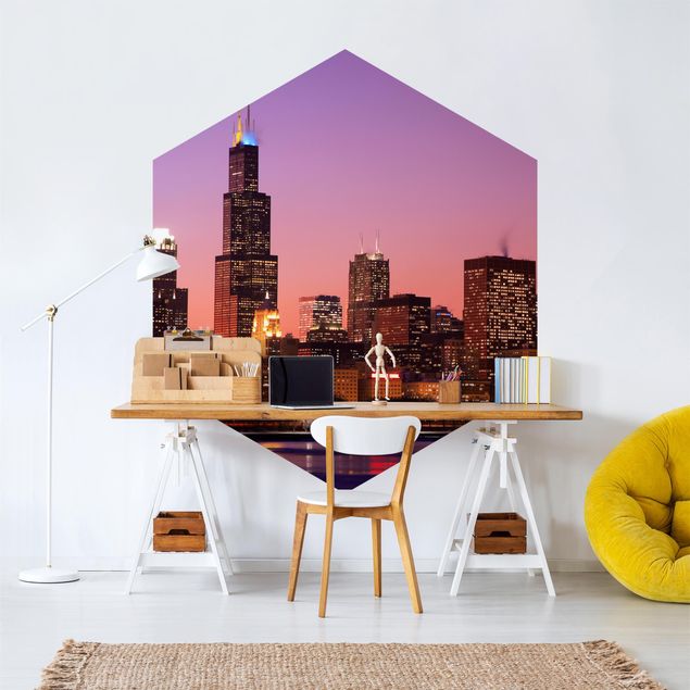Self-adhesive hexagonal wall mural Chicago Skyline