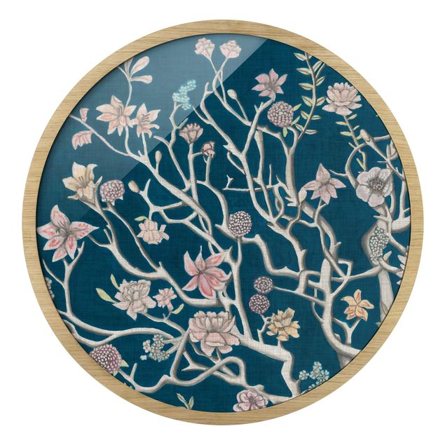 Navy blue wall art Chinoiserie Flowers At Night I