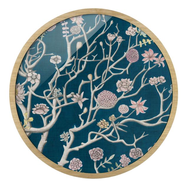 Navy blue wall art Chinoiserie Flowers At Night II