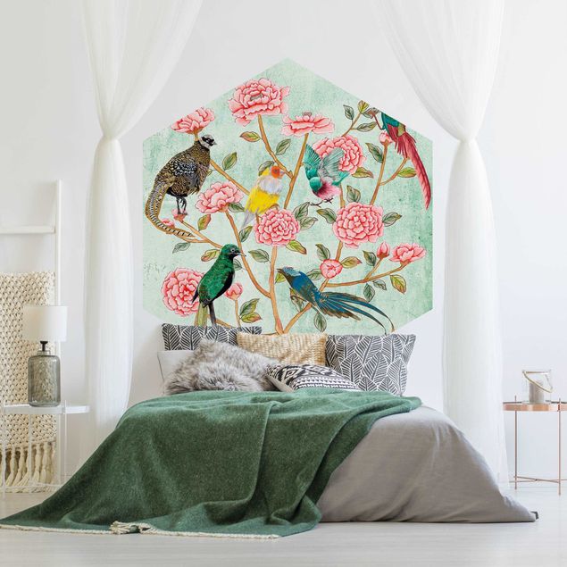Floral wallpaper Chinoiserie Collage In Mint II