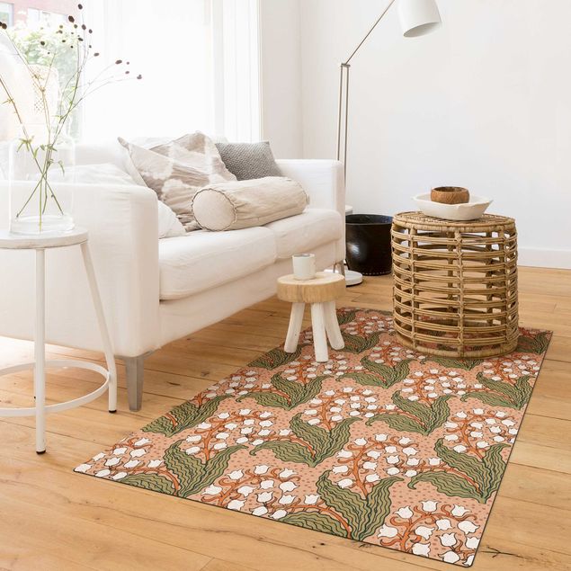 green area rug Chinoiserie Lilies Of The Valley With White Flowers