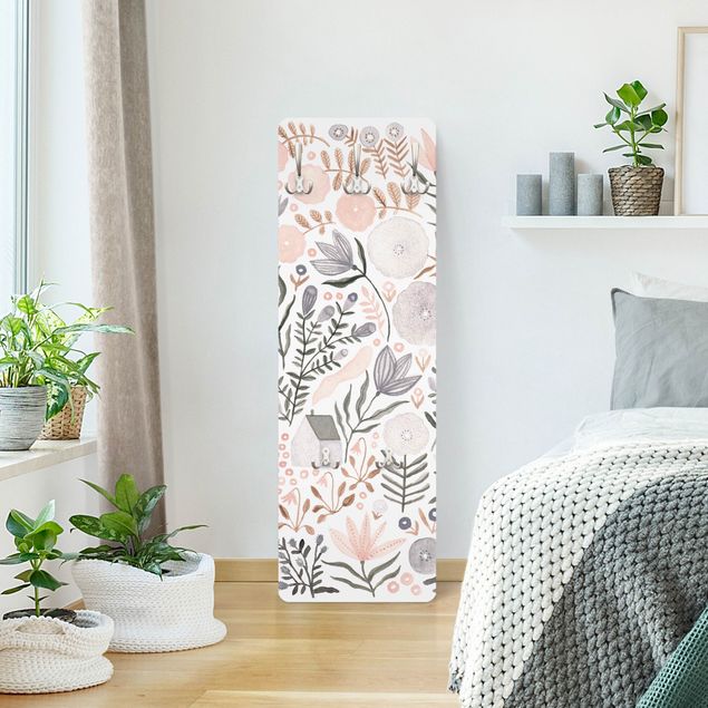 Wall mounted coat rack multicoloured Claudia Voglhuber - Sea of Flowers Pink