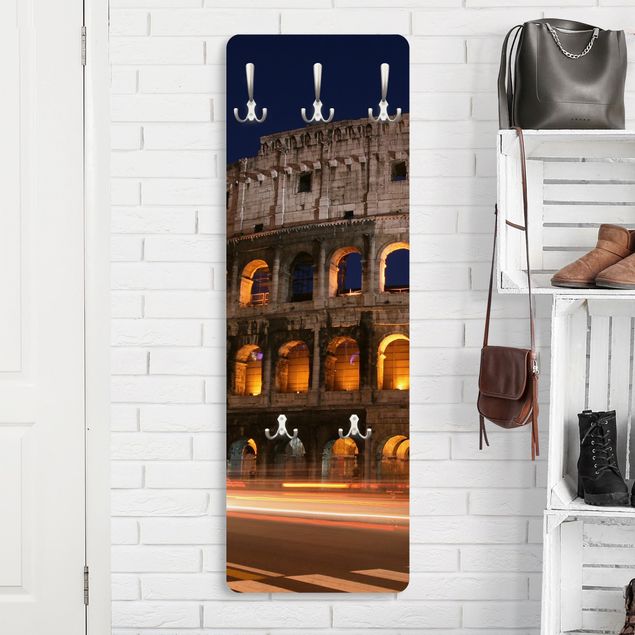 Wall mounted coat rack architecture and skylines Colosseum in Rome at night