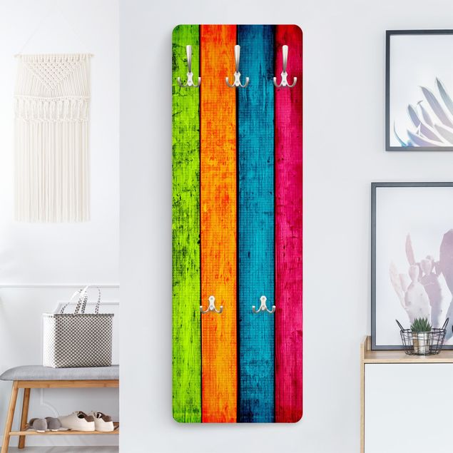 Wooden wall mounted coat rack Colourful Palisade