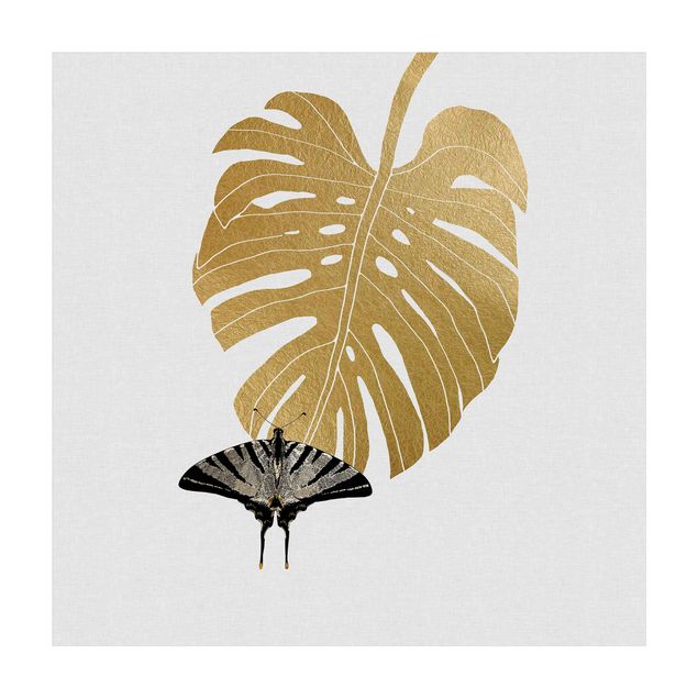 jungle theme rug Golden Monstera With Butterfly