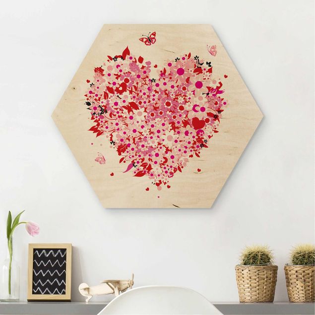 Wood prints flower Floral Retro Heart