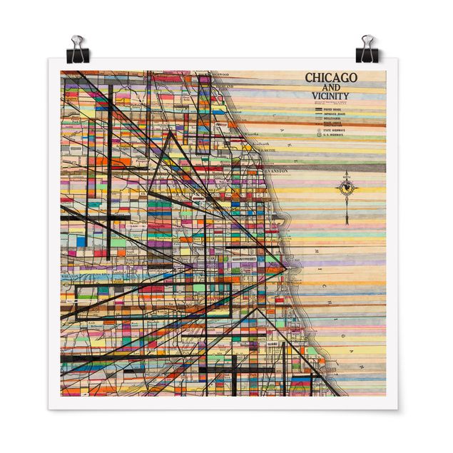 Prints maps Modern Map Of Chicago