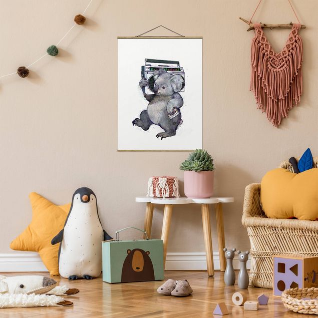Mountain art prints Illustration Koala With Radio Painting