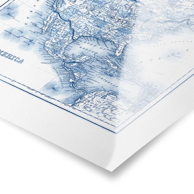 Prints Map In Blue Tones - North America