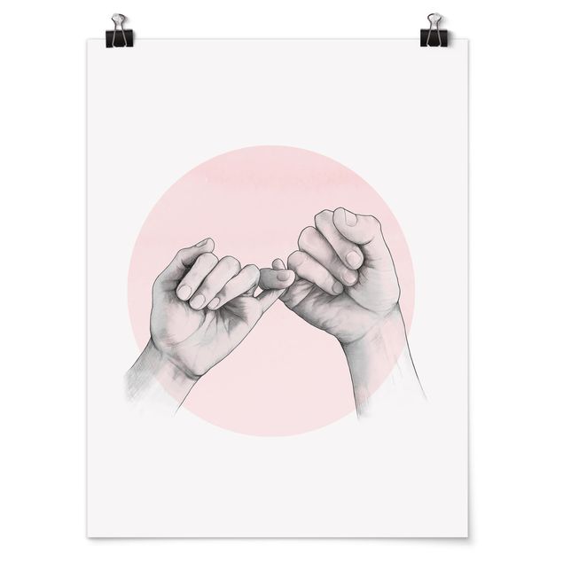 Contemporary art prints Illustration Hands Friendship Circle Pink White