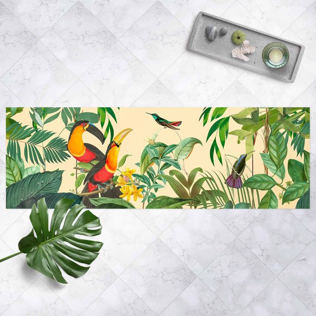 outdoor patio rugs Vintage Collage - Birds in the Jungle
