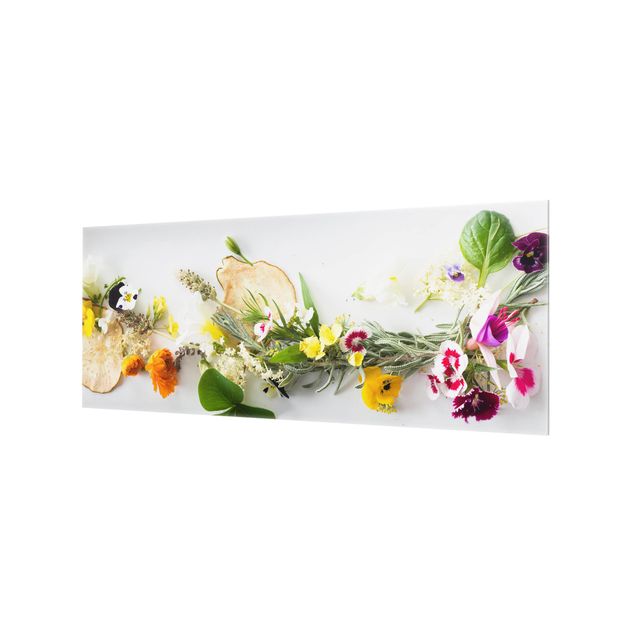 Glass Splashback - Fresh Herbs With Edible Flowers - Panoramic