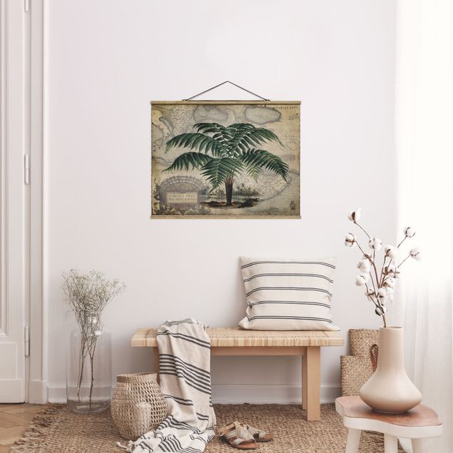 Art prints Vintage Collage - Palm And World Map