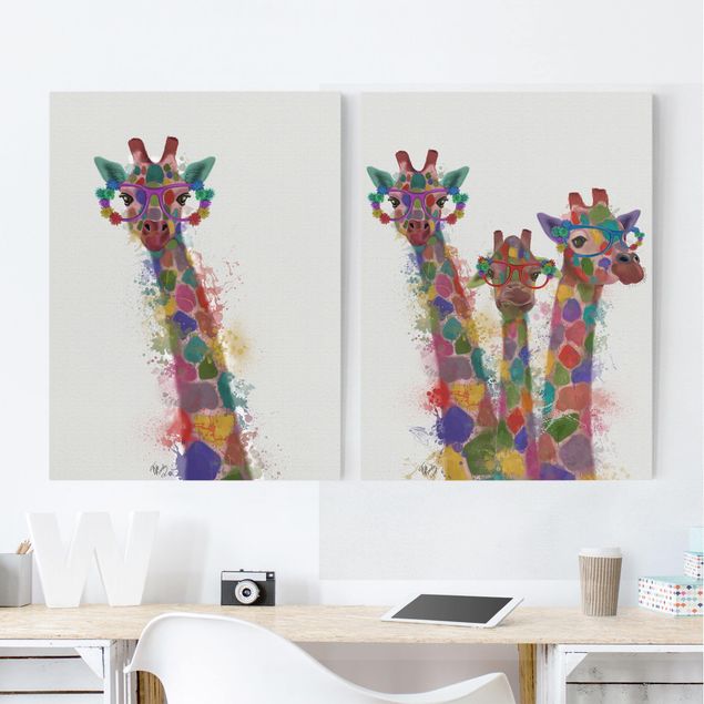 Kids room decor Rainbow Splash Giraffes Set I