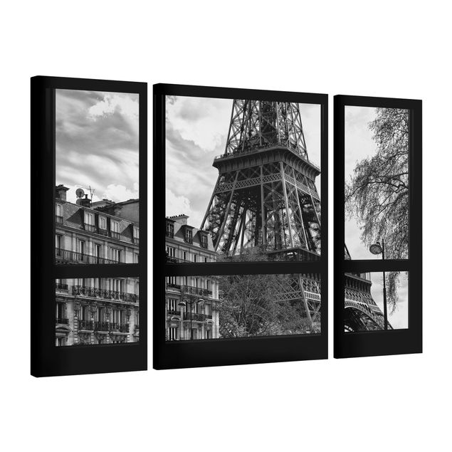 Canvas black and white Window view Paris - Near the Eiffel Tower black and white