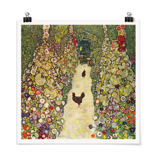 Art style Gustav Klimt - Garden Path with Hens
