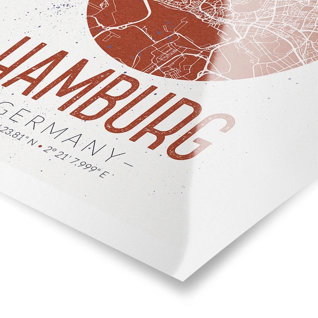 Red canvas wall art Hamburg City Map - Retro