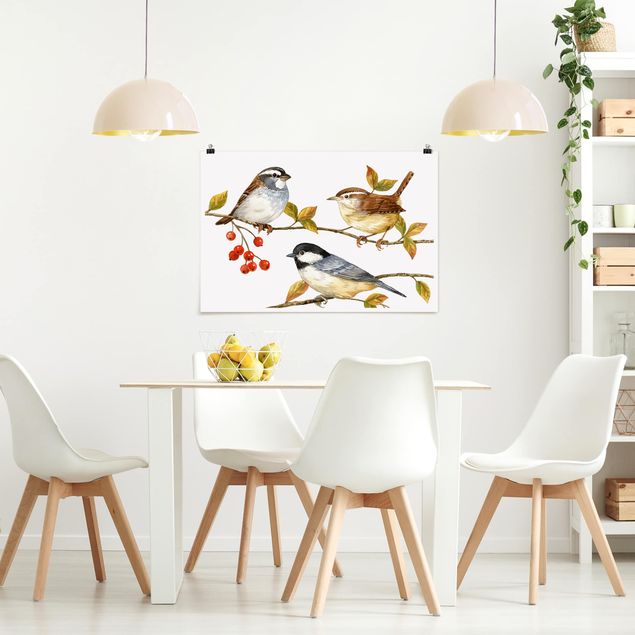 Animal wall art Birds And Berries - Tits