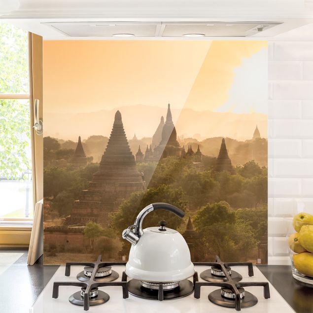 Glass splashback kitchen architecture and skylines Sun Setting Over Bagan