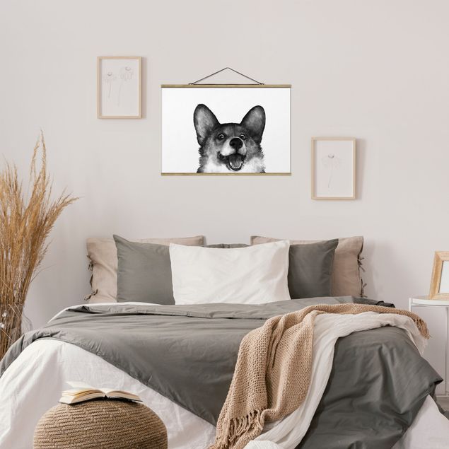 Dog print Illustration Dog Corgi Black And White Painting