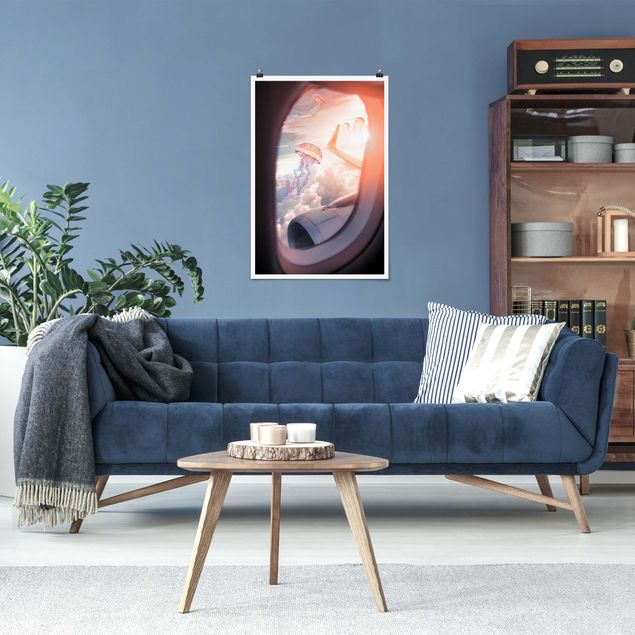 Posters art print Plane With Jellyfish