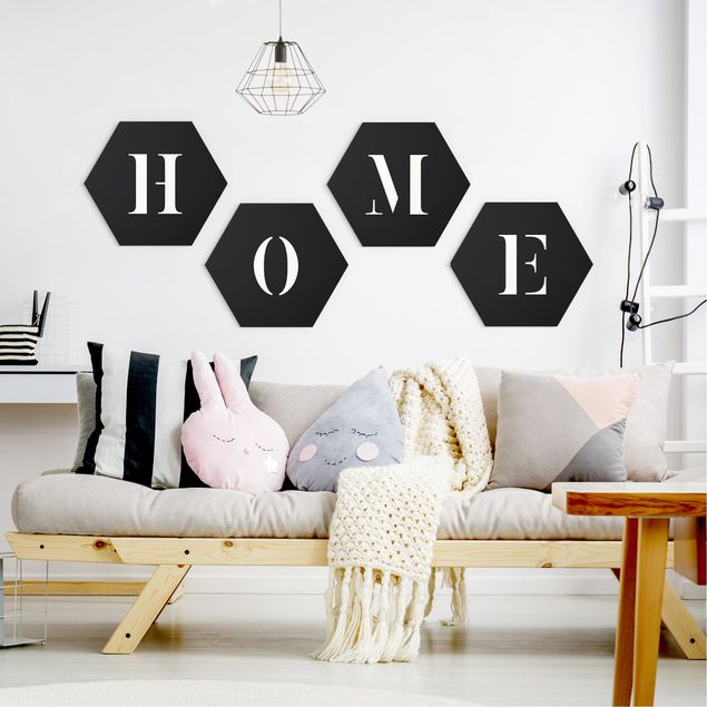 Family canvas art Letters HOME White Set II