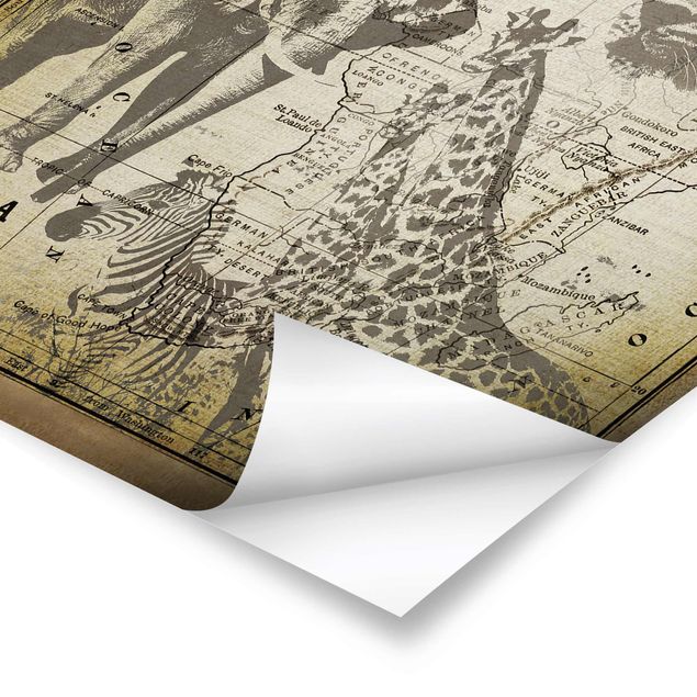 Prints Vintage Collage - Africa Wildlife