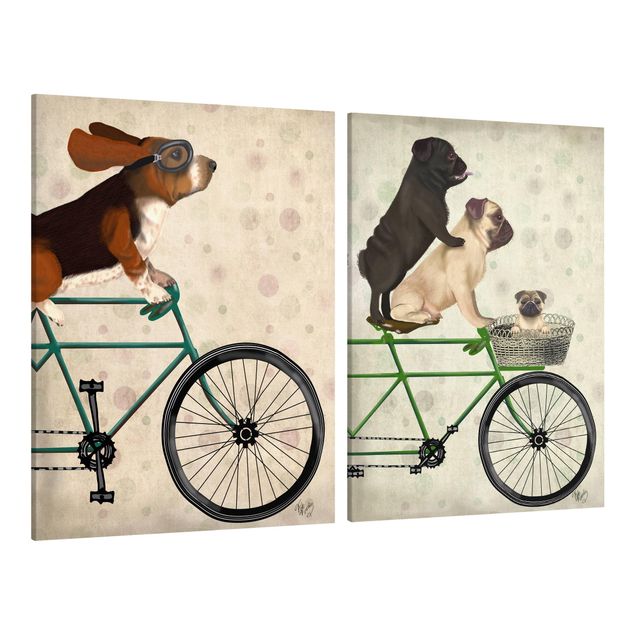 Pug canvas Cycling - Basset And Pugs Set I