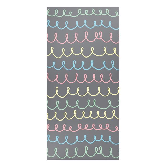 Prints modern Drawn Pastel Coloured Squiggly Lines On Grey Backdrop
