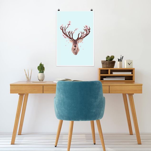Deer canvas Deer With Cherry Blossoms