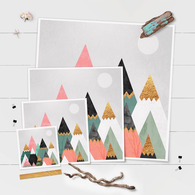 Prints multicoloured Triangular Mountains With Gold Tips
