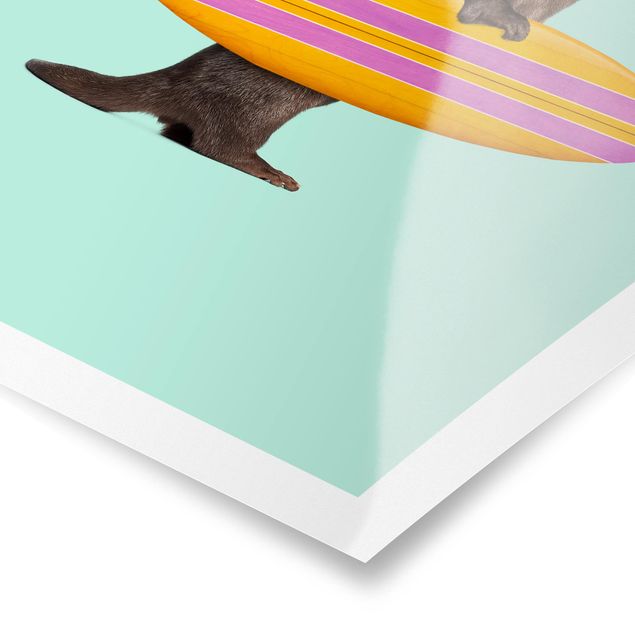 Wall art turquoise Otter With Surfboard