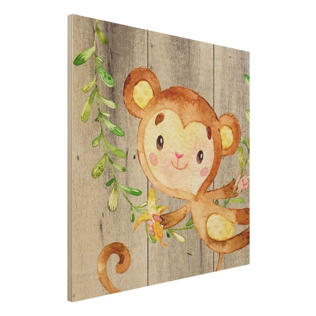 Nursery decoration Watercolour Monkey On Wood