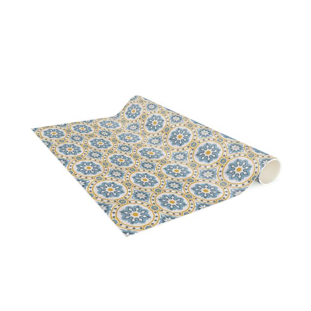 Runner rugs Floral Tiles Blue Yellow