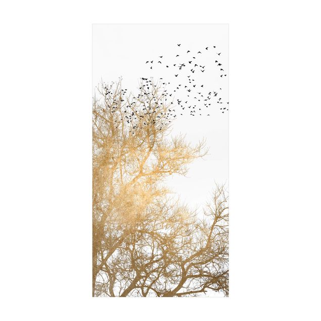 Modern rugs Flock Of Birds In Front Of Golden Tree