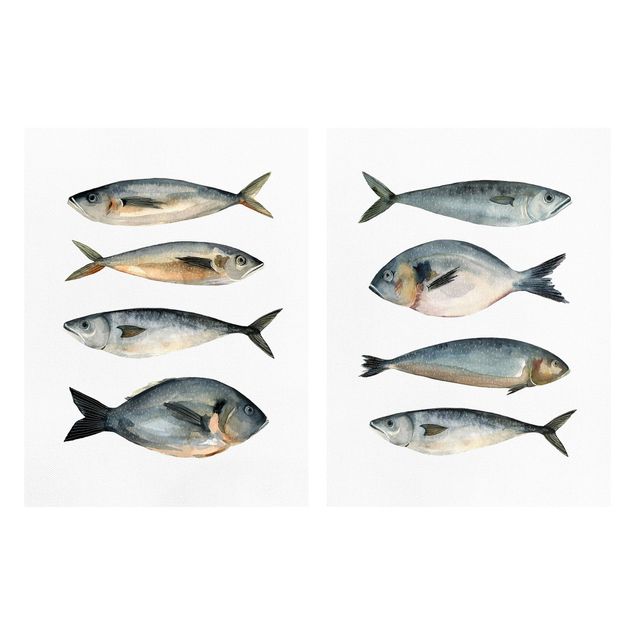 Prints modern Eight Fish In Watercolour Set I