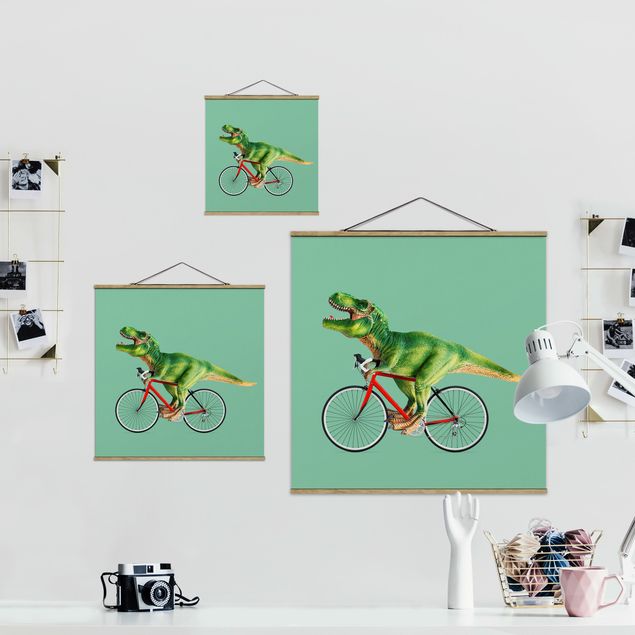 Green canvas wall art Dinosaur With Bicycle
