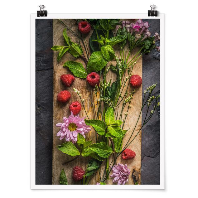 Prints modern Flowers Raspberries Mint