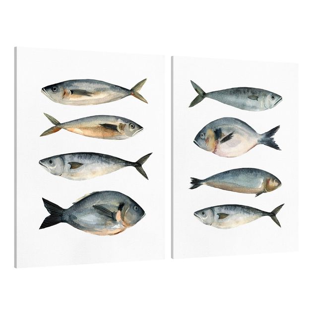 Animal canvas Eight Fish In Watercolour Set I