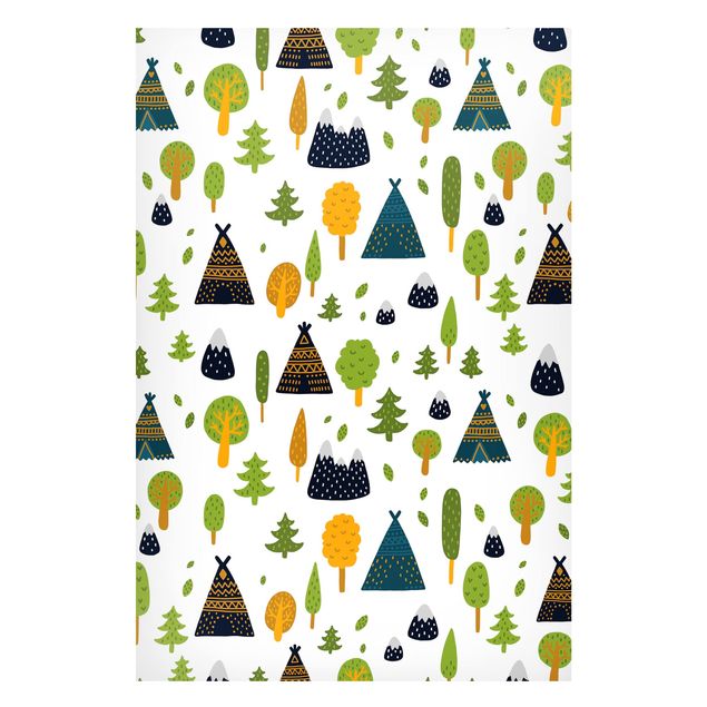 Landscape canvas prints Tipi In The Woods With Mountaintops