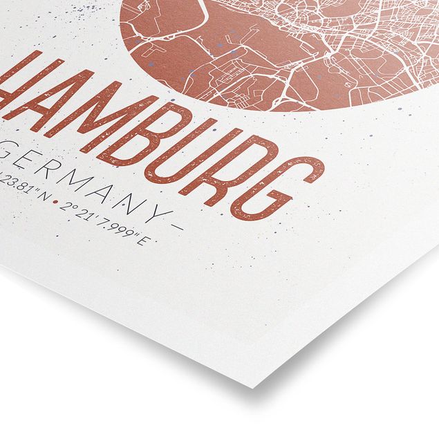 Prints black and white Hamburg City Map - Retro