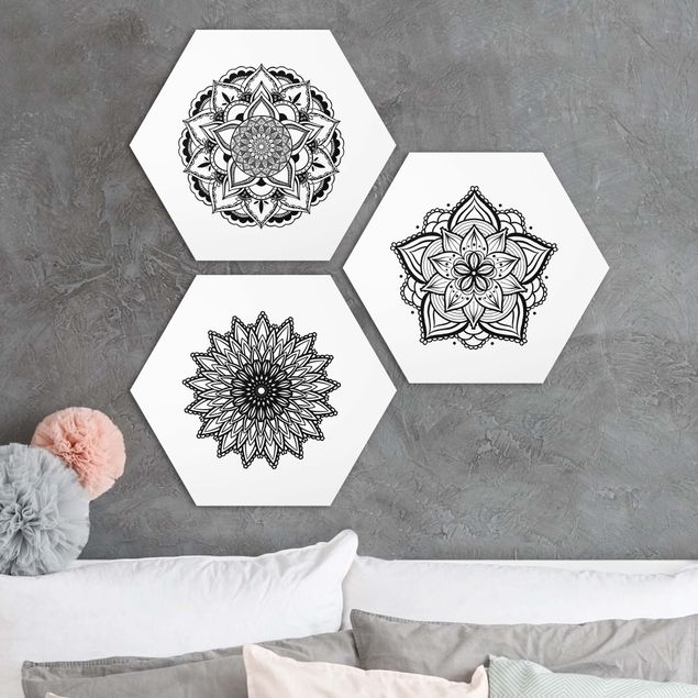 Kitchen Mandala Flower Sun Illustration Set Black And White